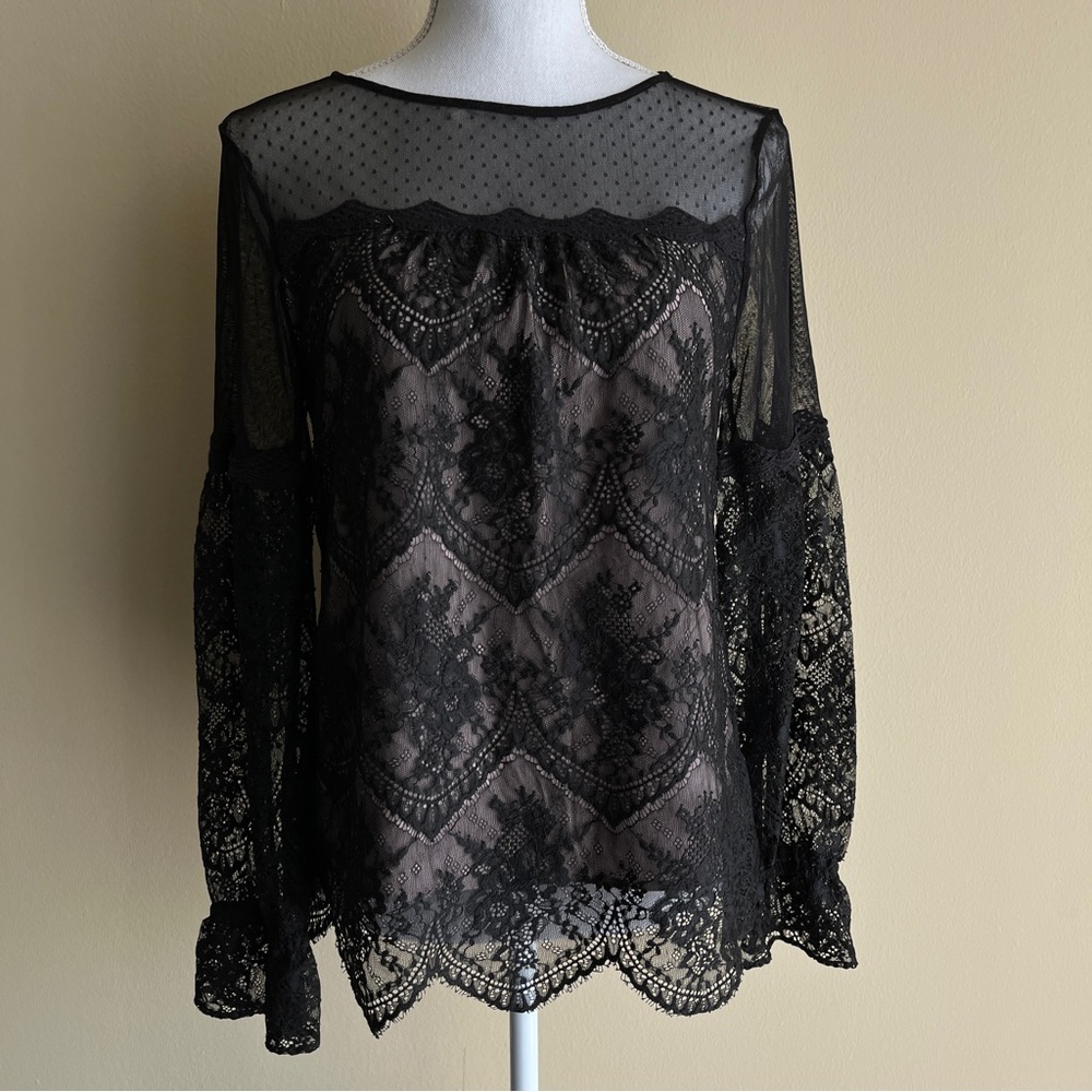 Sundance Victorian Elegance Lined Lace Top in Black Size S